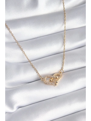 MuI MuI 316L Çelik Gold Renk Zirkon Taşlı Model Kadın Kolye