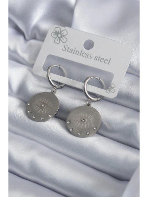 MuI MuI 316L Çelik Gümüş Renk Göz İşleme Zirkon Taş Detay Kadın Küpe