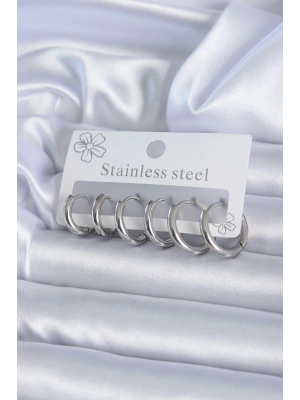 MuI MuI 316L Çelik Gümüş Renk Halka Kadın Küpe Seti