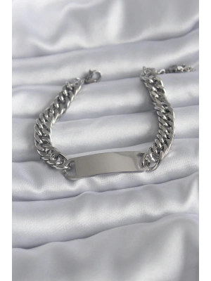 MuI MuI 316L Çelik Gümüş Renk İsim Yazılabilir Plaka Model Kadın Bileklik