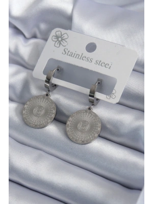 MuI MuI 316L Çelik Gümüş Renk İşleme Detay Kadın Küpe