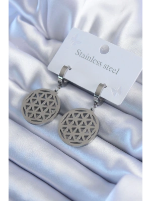 MuI MuI 316L Çelik Gümüş Renk Lotus Model Kadın Küpe