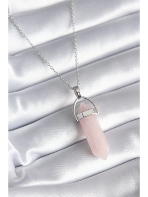 MuI MuI 316L Çelik Gümüş Renk Pembe Taşlı Kadın Kolye