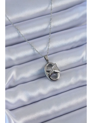 MuI MuI 316L Çelik Gümüş Renk Zirkon Taşlı Kadın Kolye