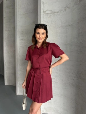 Astarlı Etek Gömlek Takım - Bordo