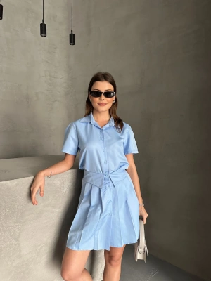 Astarlı Etek Gömlek Takım - Mavi