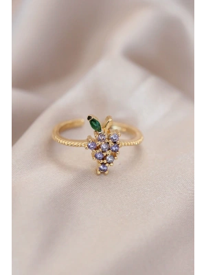 MuI MuI Ayarlamalı Altın Renk Metal Renkli Zirkon Taşlı Üzüm Yüzük