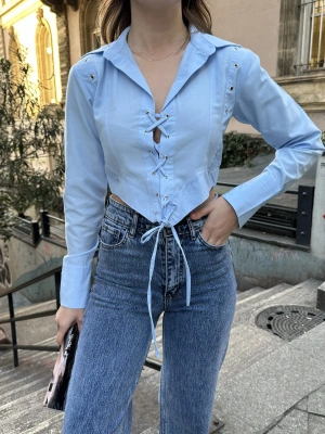 Biritli Gömlek - Mavi