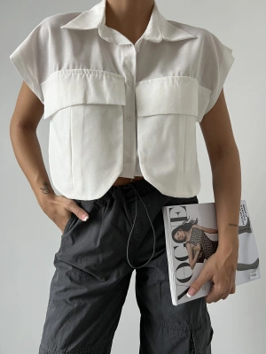 Cep Detay Gömlek - Beyaz