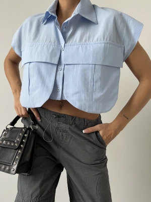 Cep Detay Gömlek - Mavi