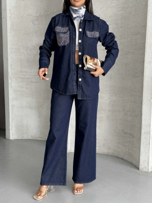 Cep Taş Detay Kot Takım 1802 - Lacivert