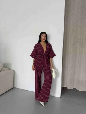 Çizgili Kimono Takım 2517 - Bordo