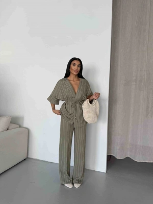 Çizgili Kimono Takım 2517 - Çağla