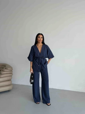 Çizgili Kimono Takım 2517 - Lacivert