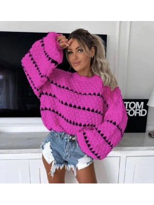 Damla Desen Triko Kazak 1009 - Fuşya