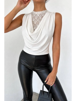 Dantel Detay Dökümlü Bluz - Beyaz