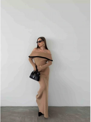 Dantel Detaylı Triko Elbise 1513 - Kahverengi