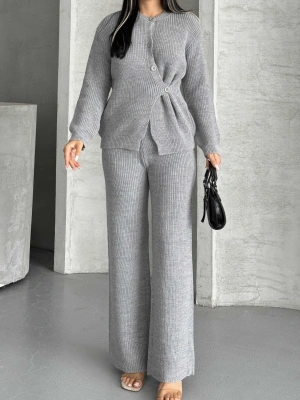 Düğme Detay Triko Takım 1565 - Gri