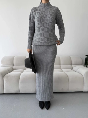 Etek Kazak Triko Takım 1557 - Gri