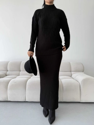 Etek Kazak Triko Takım 1557 - Siyah