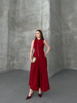 Fermuar Detay Kolsuz Elbise 2522 - Bordo , 1S 2M 2L 1XL