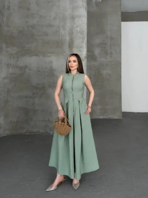 Fermuar Detay Kolsuz Elbise 2522 - Çağla , 1S 2M 2L 1XL