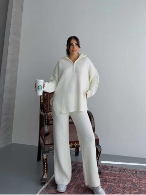 Fermuarlı Triko Takım 1556 - Kemik