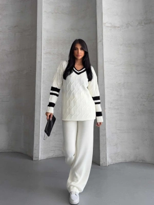 Garnili Saç Örgü Triko Takım 1564 - Beyaz