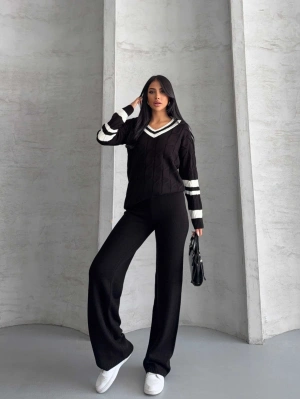 Garnili Saç Örgü Triko Takım 1564 - Siyah
