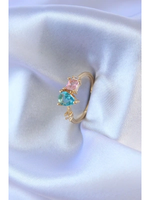 MuI MuI Gold Renk Renkli Zirkon Taşlı Pirinç Kadın Yüzük