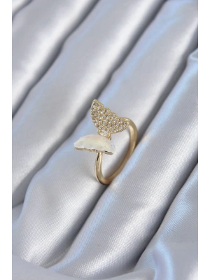 MuI MuI Gold Renk Zirkon Taş Detay Pirinç Kadın Yüzük