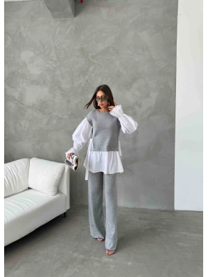 Gömlek Detay Triko Takım 1503 - Gri , Standart Beden (5 Adet)