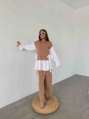 Gömlek Detay Triko Takım 1503 - Kahverengi , Standart Beden (5 Adet)