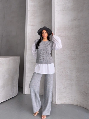 Gömlek Detay Triko Takım 1561 - Gri