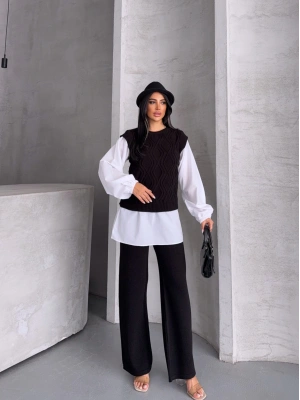 Gömlek Detay Triko Takım 1561 - Siyah