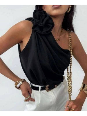 Gül Detay Bluz - 1S 2M 2L 1XL , Siyah