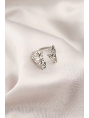 MuI MuI Gümüş Renk Metal Kelebek Model Kadın Yüzük