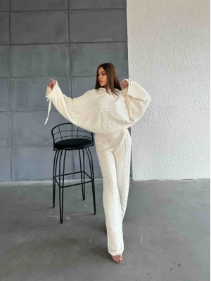 Kapişonlu Triko Takım 1509 - Kemik