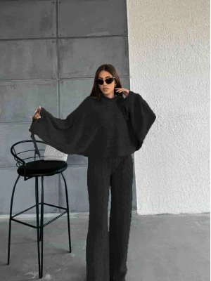 Kapişonlu Triko Takım 1509 - Siyah