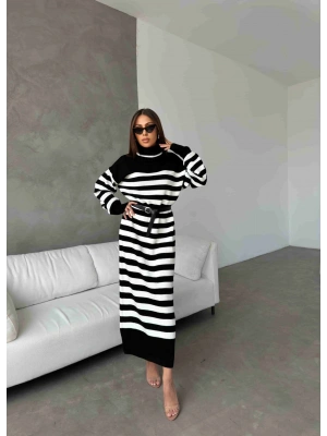 Kemerli Triko Elbise 1017 - Siyah