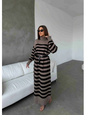 Kemerli Triko Elbise 1017 - Vizon