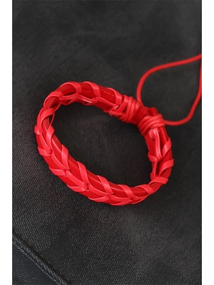 MuI MuI Kırmızı Örgü Deri Erkek Bileklik