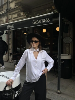 Kraliçe Yaka Gömlek - Beyaz