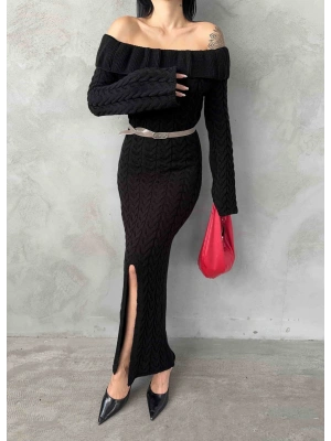 Madanno Yaka Triko Elbise 1515 - Siyah