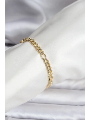 MuI MuI 14K Gold Renk Kaplama Lazerli Zincir Model CM Kadın Bileklik