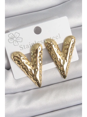 MuI MuI 316 Çelik Gold Renk İşlemeli Kalp Model Kadın Küpe