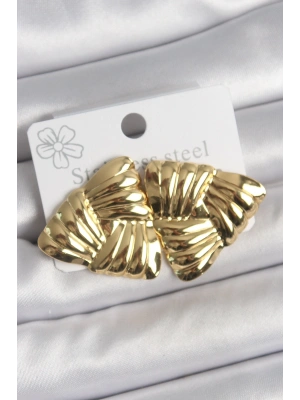 MuI MuI 316 Çelik Gold Renk İşlemeli Üçgen Model Kadın Küpe
