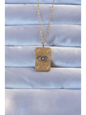 MuI MuI 316L Altın Renk İşlemeli Nazarlı Vintage Kolye