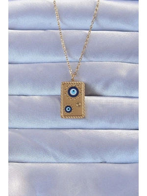 MuI MuI 316L Altın Renk İşlemeli Nazarlı Vintage Kolye