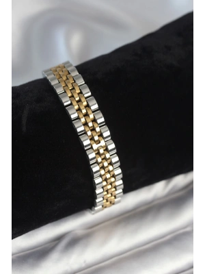 MuI MuI 316L Çelik 12 mm Kalınlıkta Gold ve Gümüş Renkli Erkek Bileklik